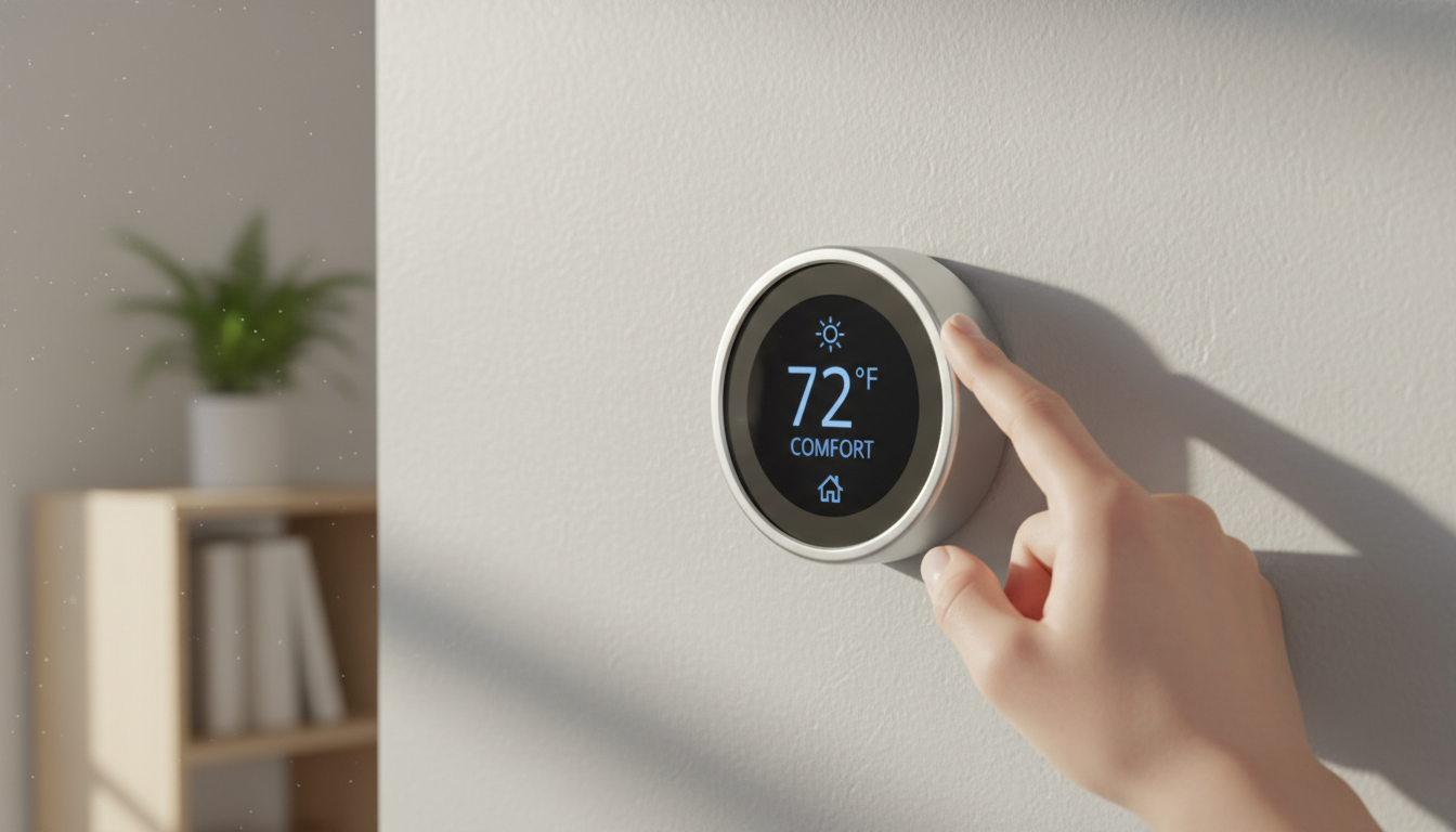 Hand adjusting a smart thermostat
