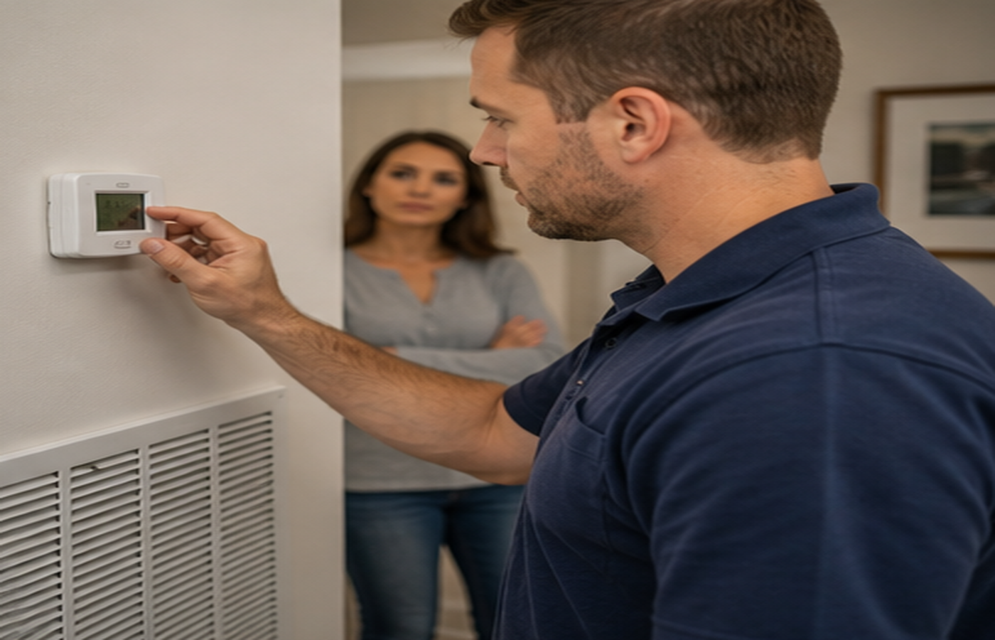 HVAC technician checking a residential system